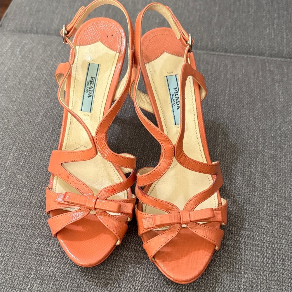 Prada Women's Vibrant Salmon Color Heels